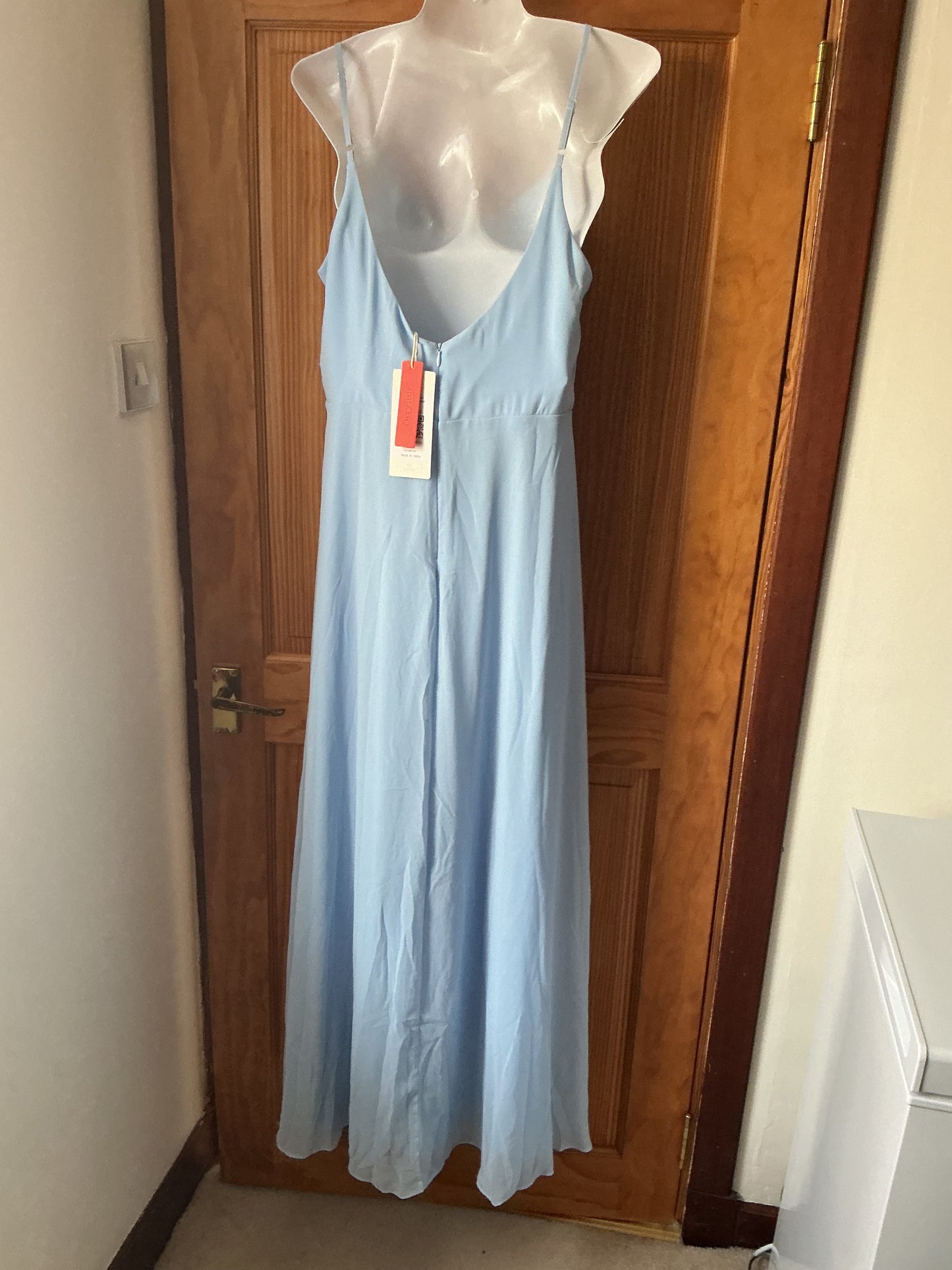 Ever-Pretty A-Line Prom Dress Spaghetti Straps V-Neck Chiffon Slit – Ice Blue UK 16