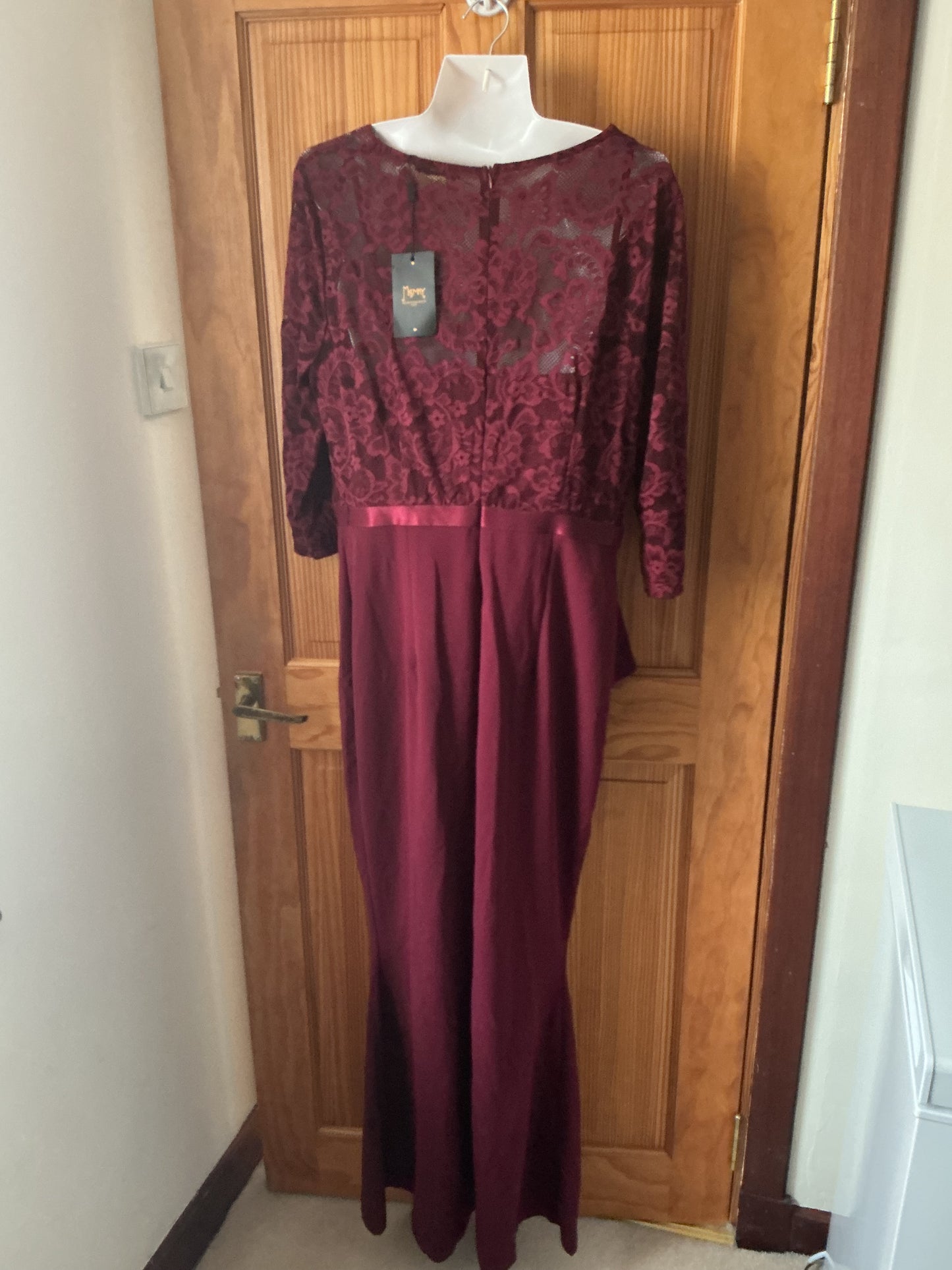 MISSMAY Women's Vintage Floral Lace Ruffle Evening Dress – Burgundy Large