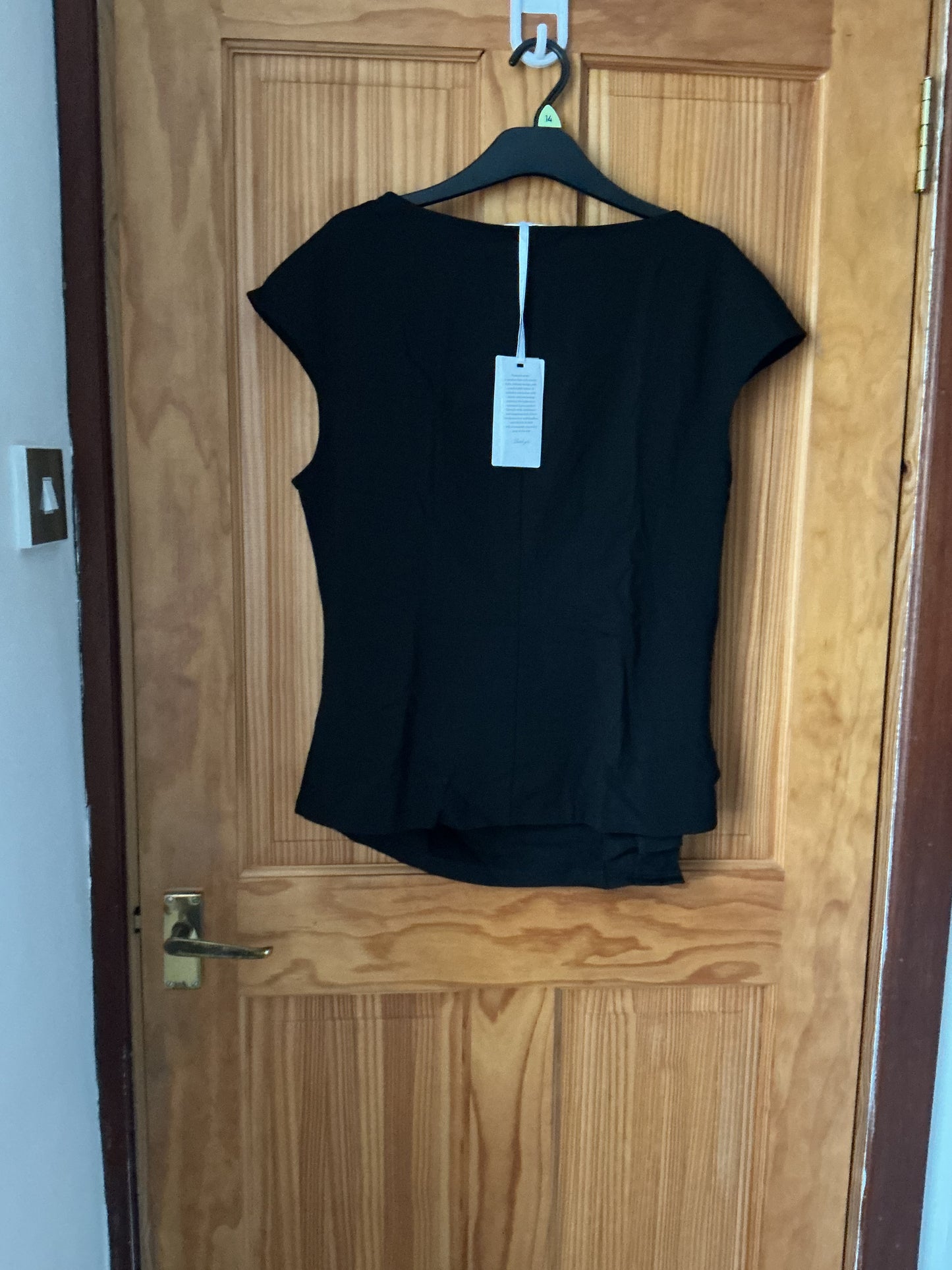 Women's Short Sleeve Crew Neck Tunic Top Ruched Work Casual – Black L