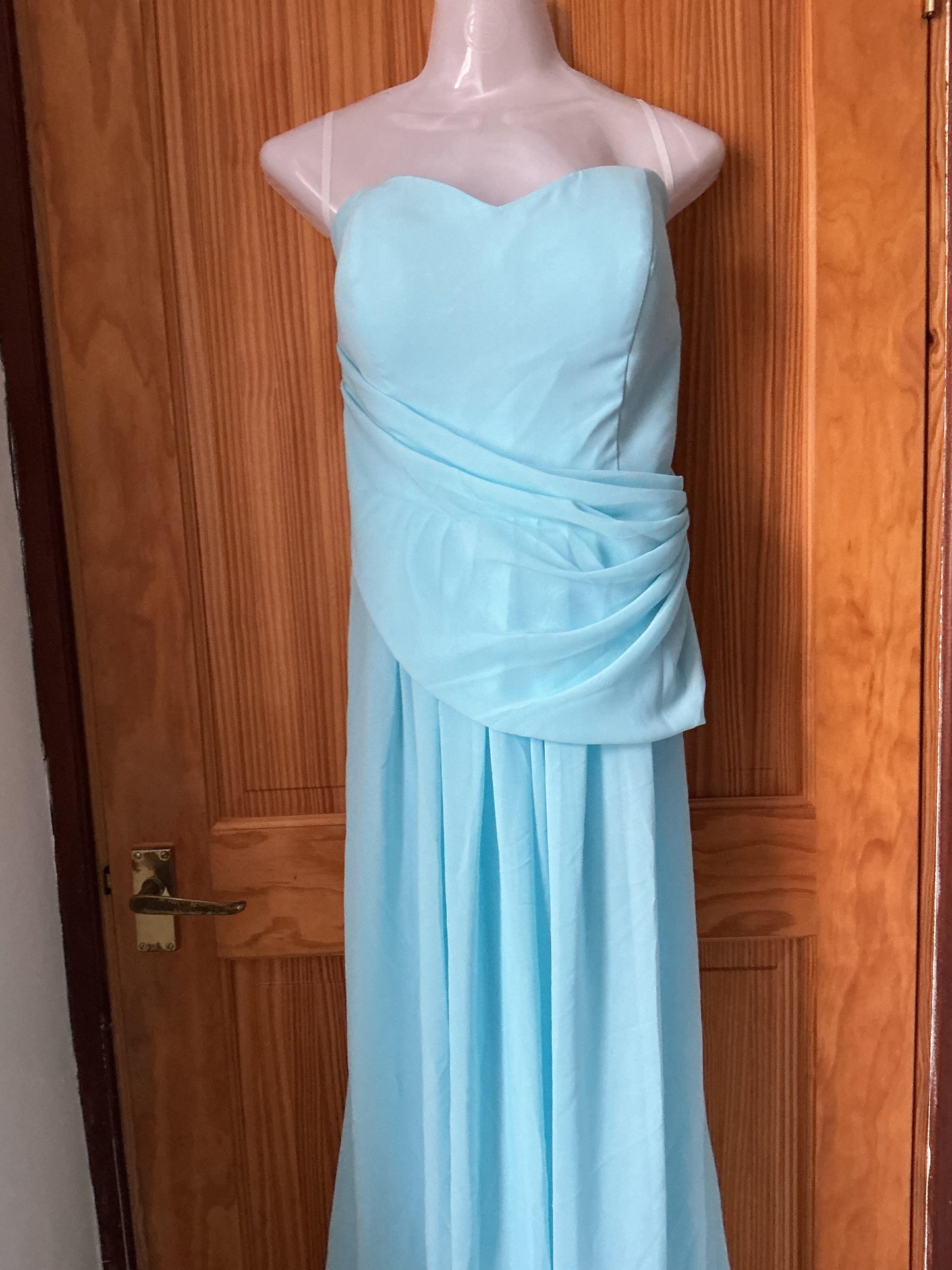 One-Shoulder Long Prom Bridesmaid Dress Fitted Bodice – Baby Blue 18