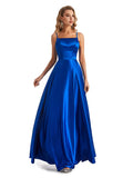 Spaghetti Strap Satin Prom Dress Fitted Evening – Royal Blue UK 8