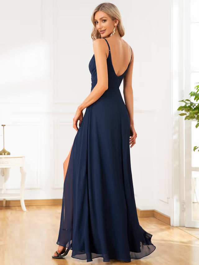 Ever-Pretty V-Neck Bridesmaid Dress Maxi Asymmetrical Short Sleeves – Black 22