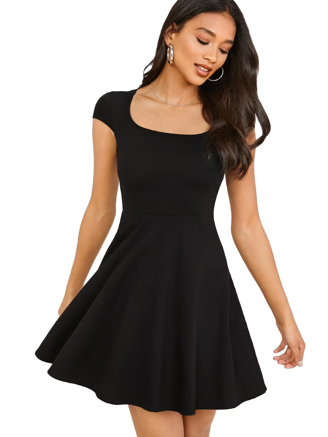 Gorglitter Skater Mini Dress Women's Size Medium Black Scoop Neck Cap Sleeves