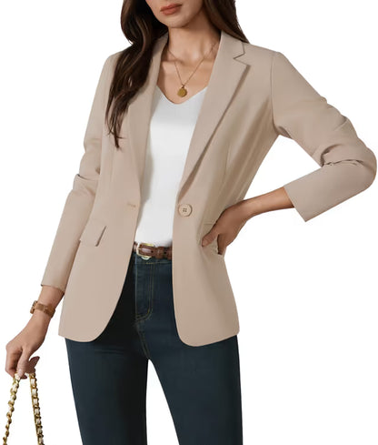 Women’s Blazer Suit Jacket One-Button Notch Lapel Long Sleeve – Khaki