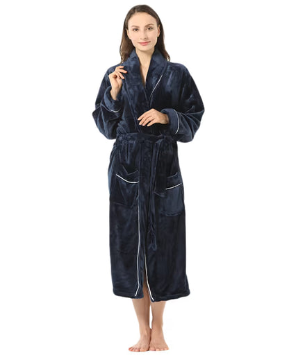 Women's Fleece Bathrobe Shawl Collar Soft Warm Spa Robe