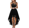 Midi Cocktail Dress Women's Size Large Black Chiffon High Low Sleeveless Lace