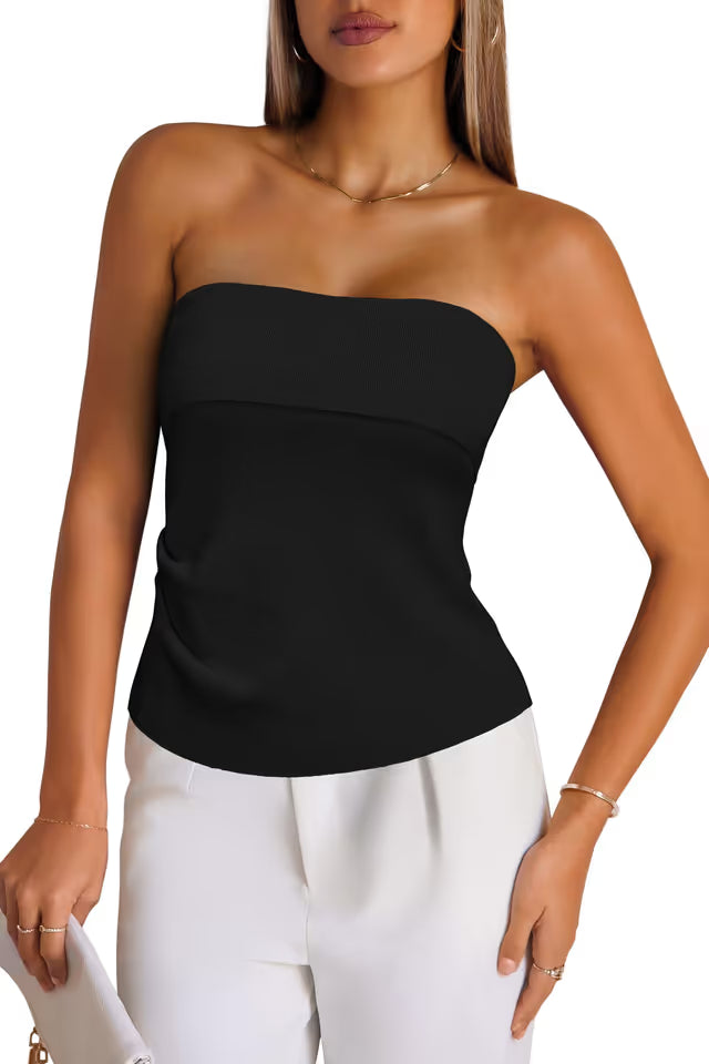 Women's Silk-blend Tube Top Ruched Strapless Bandeau – Black L