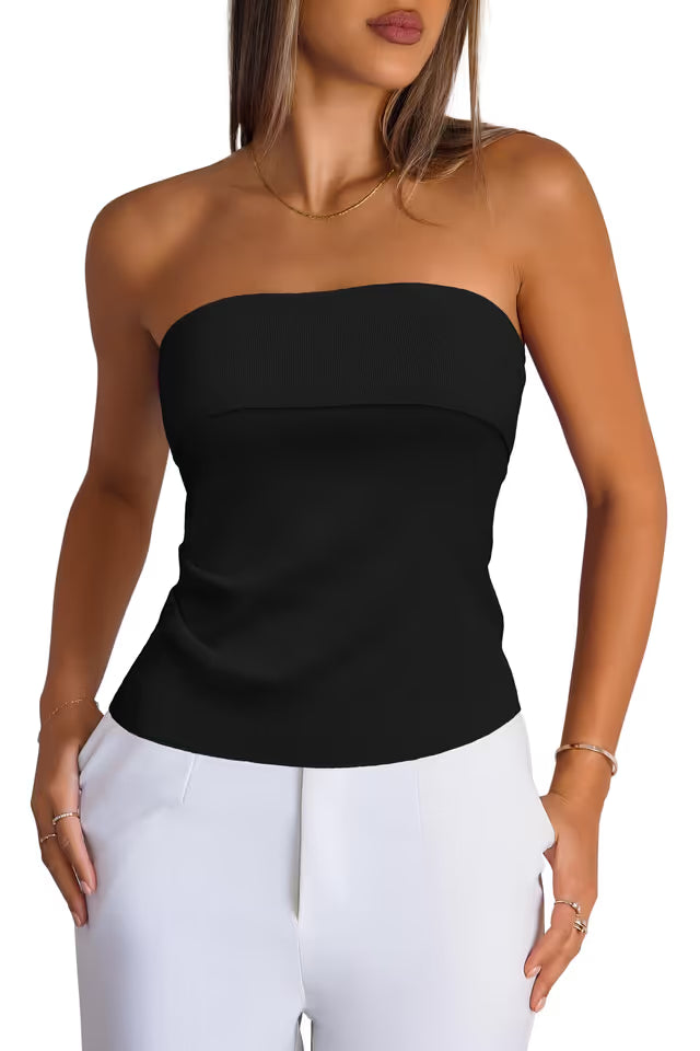 Women's Silk-blend Tube Top Ruched Strapless Bandeau – Black L