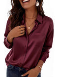 Women's Satin V-Neck Blouse Elegant Loose Top