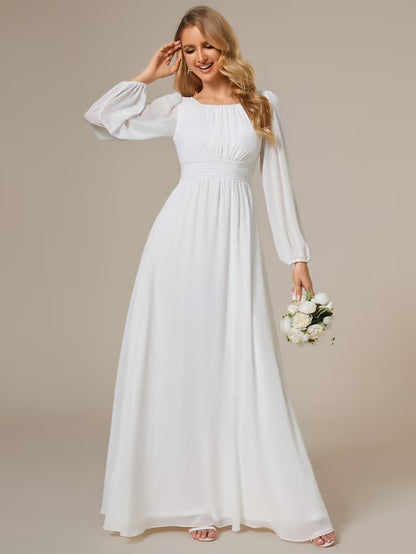 Bridesmaid Dress Women A-Line Chiffon Round Neck – White 10
