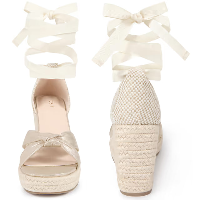 Platform Espadrille Wedge Sandals Lace-Up – Gold UK 6.5