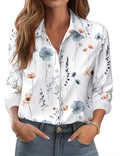 Women's Floral Button-Down Blouse Long Sleeve Wrinkle-Free Stretch – Beige L