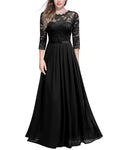 MIUSOL Women's Retro Floral Lace Maxi Dress 3/4 Sleeve Bridesmaid Gown – Black XL