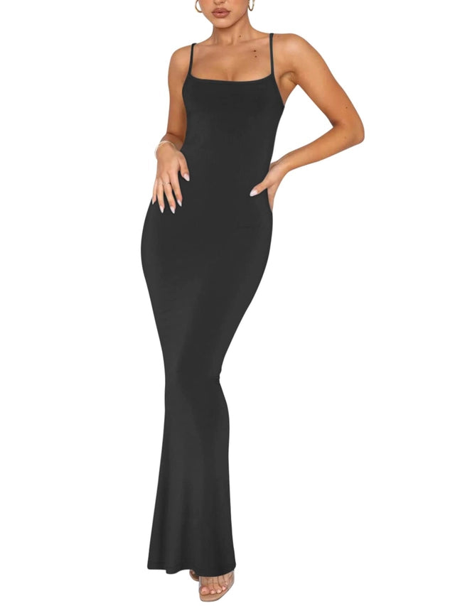 Bodycon Maxi Dress Women's Size Medium Black Sleeveless Square Neck Backless