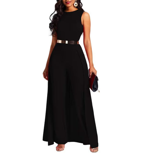 Women's Patchwork High-Waist Jumpsuit Embellished Romper – Black XL