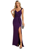 Ever-Pretty Maxi Evening Dress Sequin V-Neck High Slit Elegant – Dark Purple 10UK