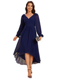 Everpretty Bridesmaid Dress Women's Size 10 Blue Long Sleeves Asymmetrical Hem