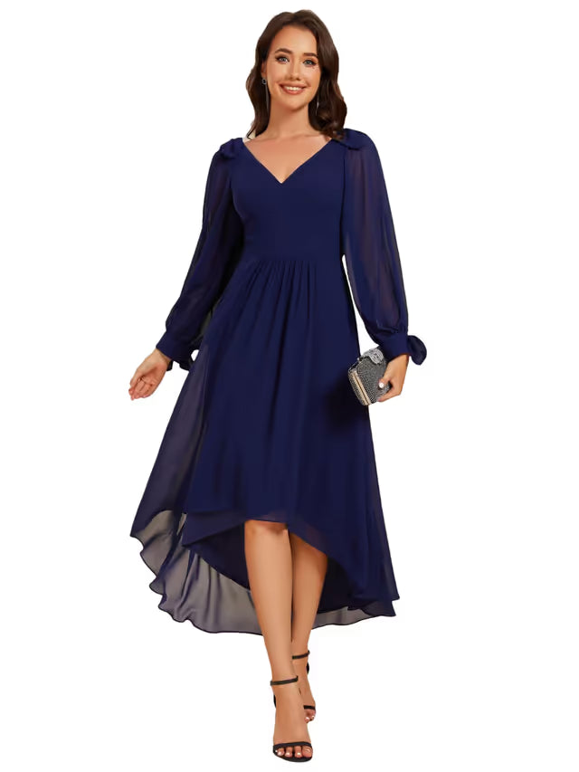 Everpretty Wedding Dress Women's Size 12 Blue Short Sleeves Pleated Knee Length