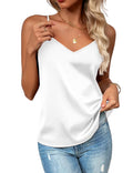 Satin V‑Neck Spaghetti Top Sleeveless Camisole – White M