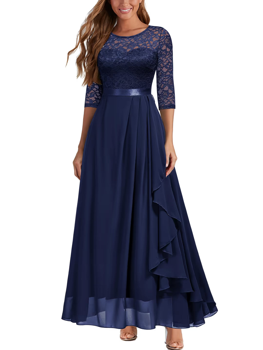 MIUSOL Floral Lace Maxi Dress Women's Size XXL Navy Blue Half Sleeves Vintage