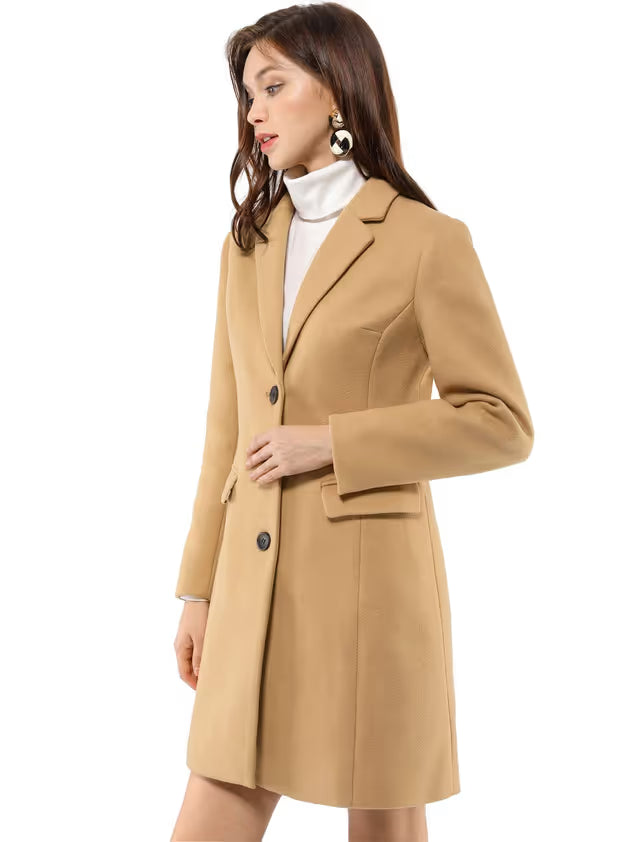 Allegra K Women's Notched Lapel Single Breasted Outwear Winter Coat Browns M
