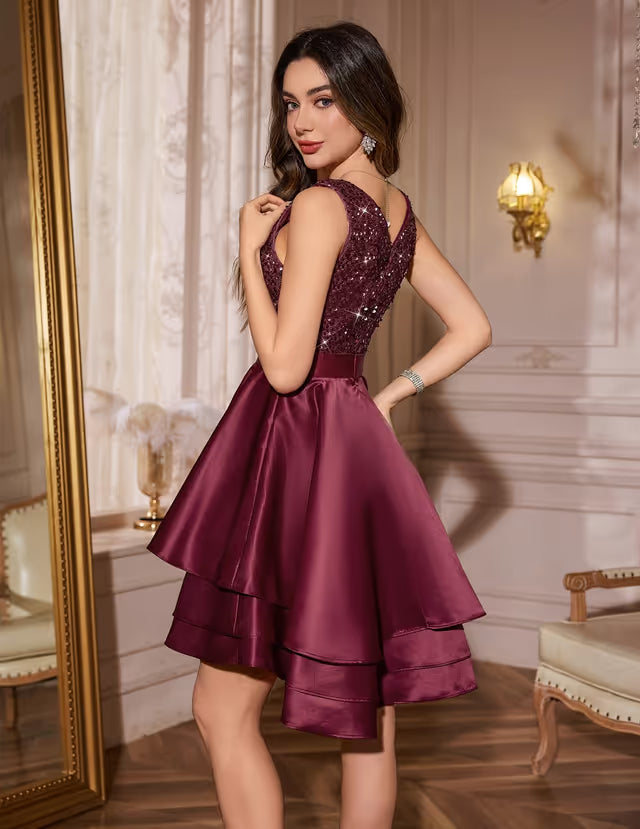 Girls Sequin A-line Prom Dress Short Teen – Burgundy XL