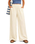 Wide Leg Linen Trousers Pull-On Tall Palazzo Lounge Pants – Beige