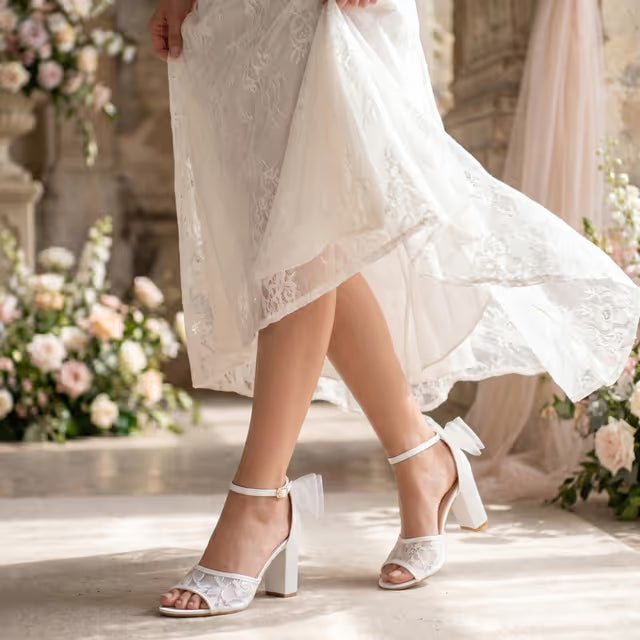Women's Lace Open-Toe Bow Block Heel Sandals Party Wedding – As Shown