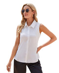 Women's Sleeveless Button Down Shirt Basic Solid Collared Work Blouse – White