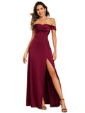 Ever Pretty Slit Empire Hight Waist Maxi Dress Women's Size XL Burgundy Satin
