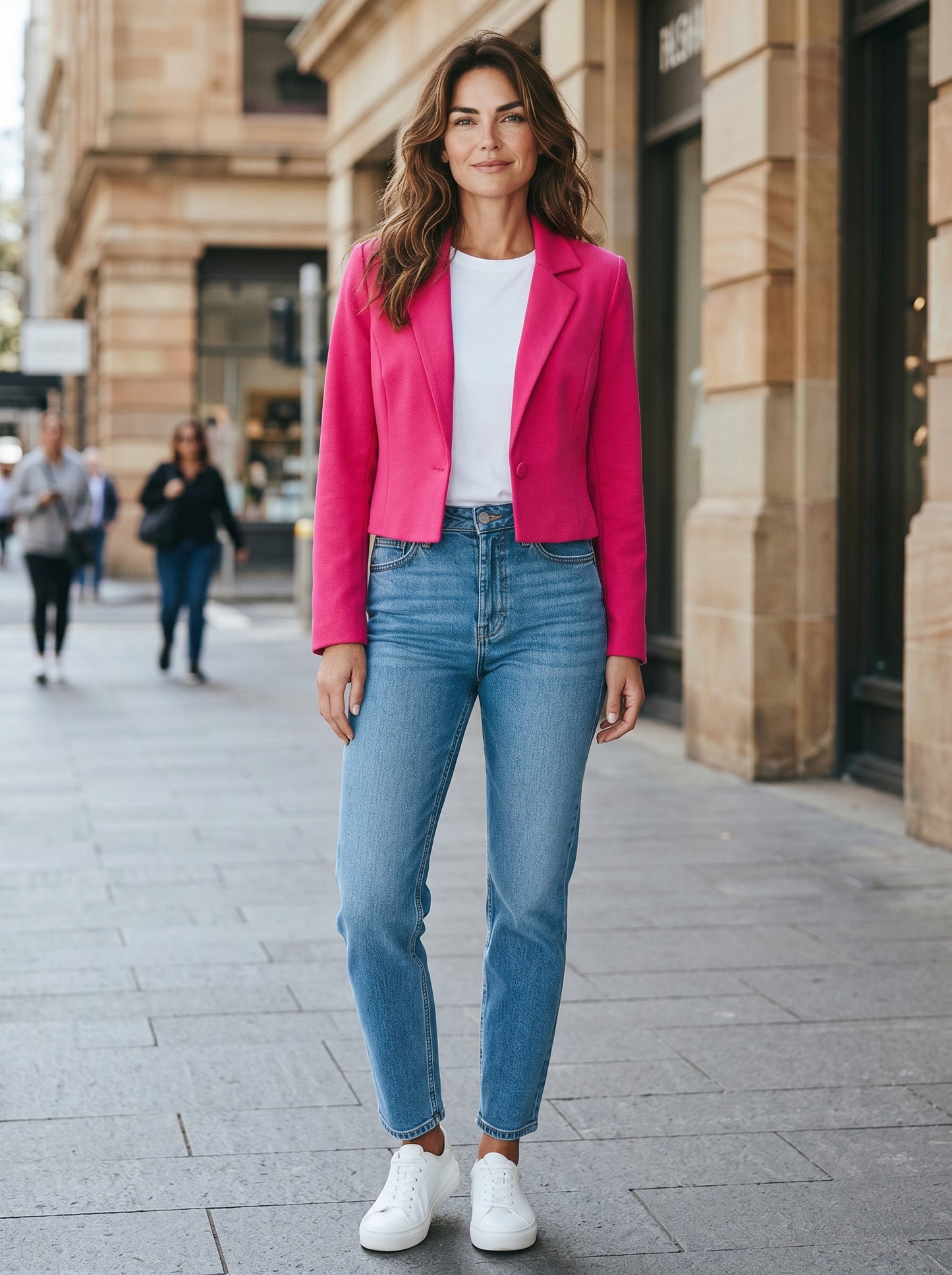 Women's Cropped Blazer One-Button Suit Jacket Elegant Business – Hot Pink M