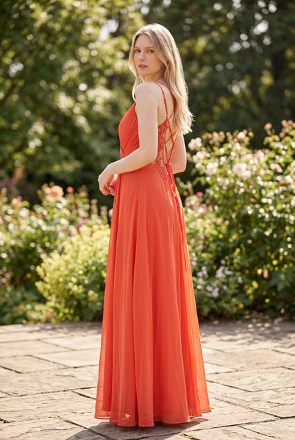 Ever-Pretty Bridesmaid Dress Chiffon Spaghetti Strap Deep V Backless – Burnt Orange UK 12