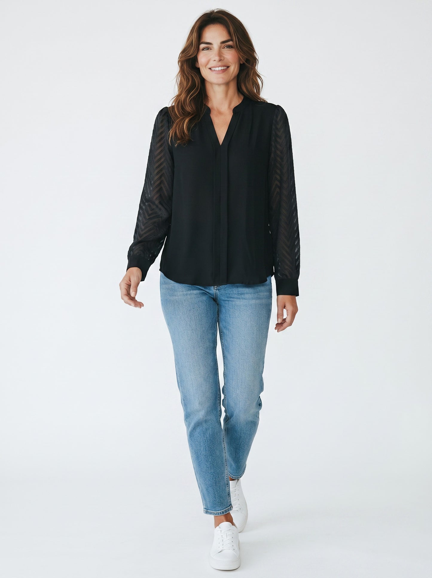 Women's Long Sleeve V-Neck Blouse Autumn Winter Elegant – Black M