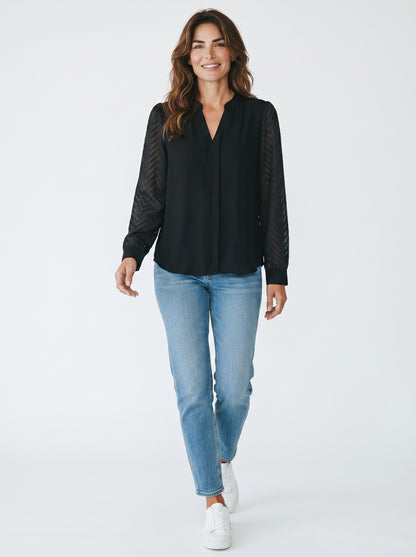Women's Long Sleeve V-Neck Blouse Autumn Winter Elegant – Black M