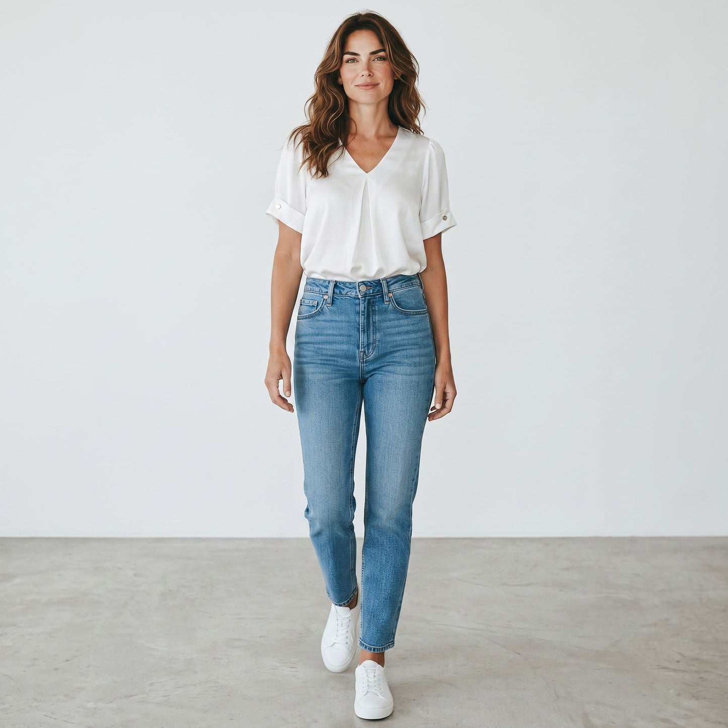 Allegra K Women's Satin Blouse V-Neck Short Sleeve Dressy Work Shirt – White M