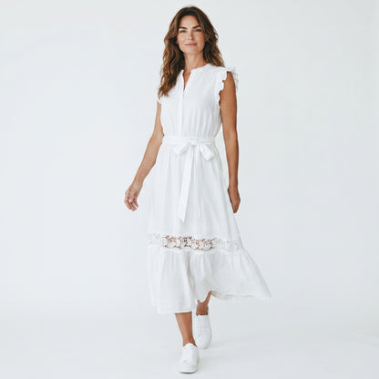 Allegra K Women's Sleeveless A-Line Summer Dress V-Neck Ruffled Hem – Cream White S