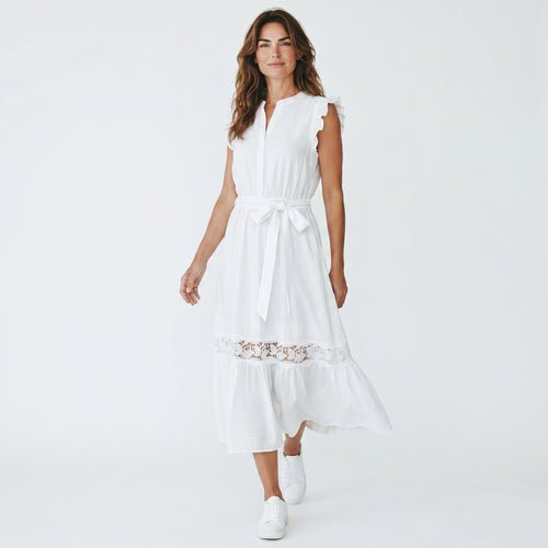 Allegra K Women's Sleeveless A-Line Summer Dress V-Neck Ruffled Hem – Cream White S