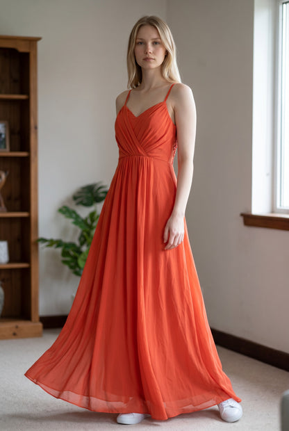 Ever-Pretty Bridesmaid Dress Chiffon Spaghetti Strap Deep V Backless – Burnt Orange UK 12
