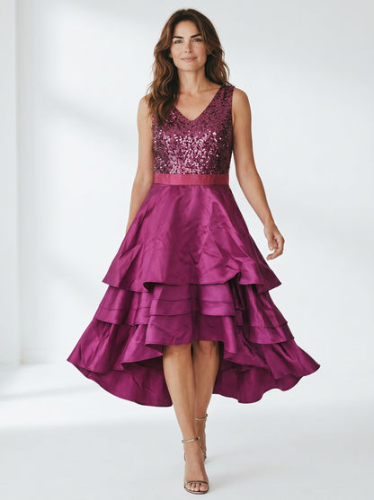 Girls Sequin A-line Prom Dress Short Teen – Burgundy XL