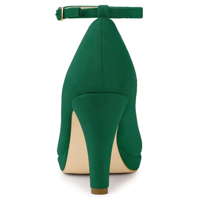 Allegra K Women's Round Toe Stiletto Heel Ankle Strap Court Shoe Green 4 UK/Label Size 6.5 US