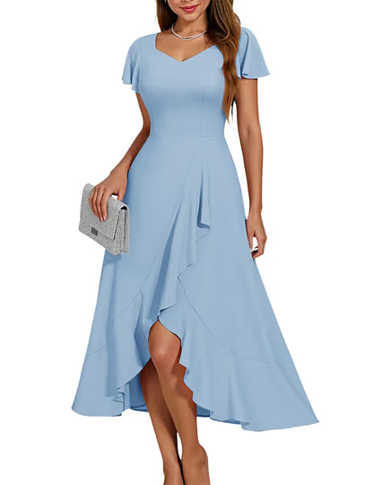 Women's Ruffle-Sleeve Split Prom & Wedding Guest Dress Vintage Formal – Blue L