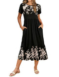 Women's Summer Floral Beach Dress Short Sleeve Crew Neck Casual – Floral XL