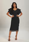 Ladies Fringe Tiered V-Neck Maxi Bodycon Dress – Black XL