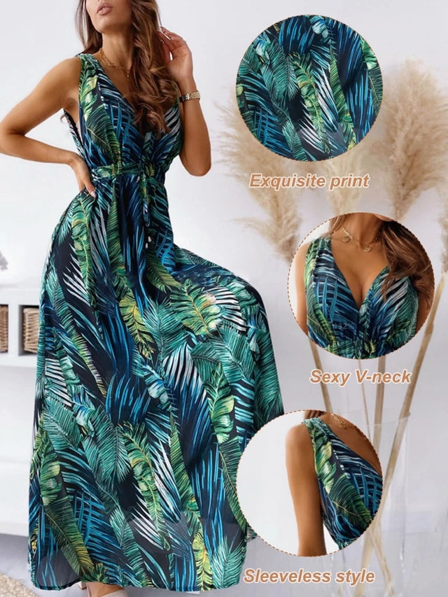 Floral Sleeveless Maxi Dress Women's Size 2XL Multicolor Drawstring Backless
