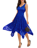 Women's Lace Cocktail Dress Sleeveless Asymmetric V-Neck A-line – Royal Blue S
