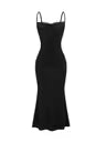 GORGLITTER Women's Fishtail Maxi Dress Bow Tie Back Ruched Lace – Black Medium