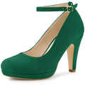 Allegra K Women's Round Toe Stiletto Heel Ankle Strap Court Shoe Green 4 UK/Label Size 6.5 US