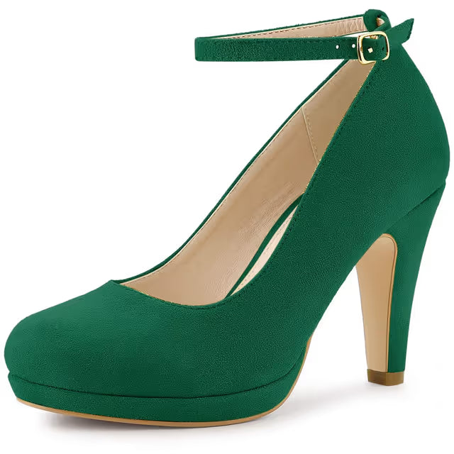 Allegra K Women's Round Toe Stiletto Heel Ankle Strap Court Shoe Green 4 UK/Label Size 6.5 US