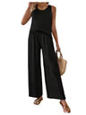 GORGLITTER Women's 2 Piece Co-Ord Set Crewneck Tank Top Wide Leg Pants – Black Small