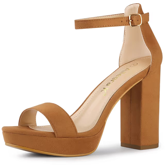 Women’s Platform Ankle Strap Chunky Heel Sandals – Brown UK5.5